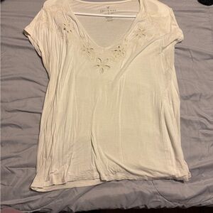Aerie Cream Floral Embroidered Tee